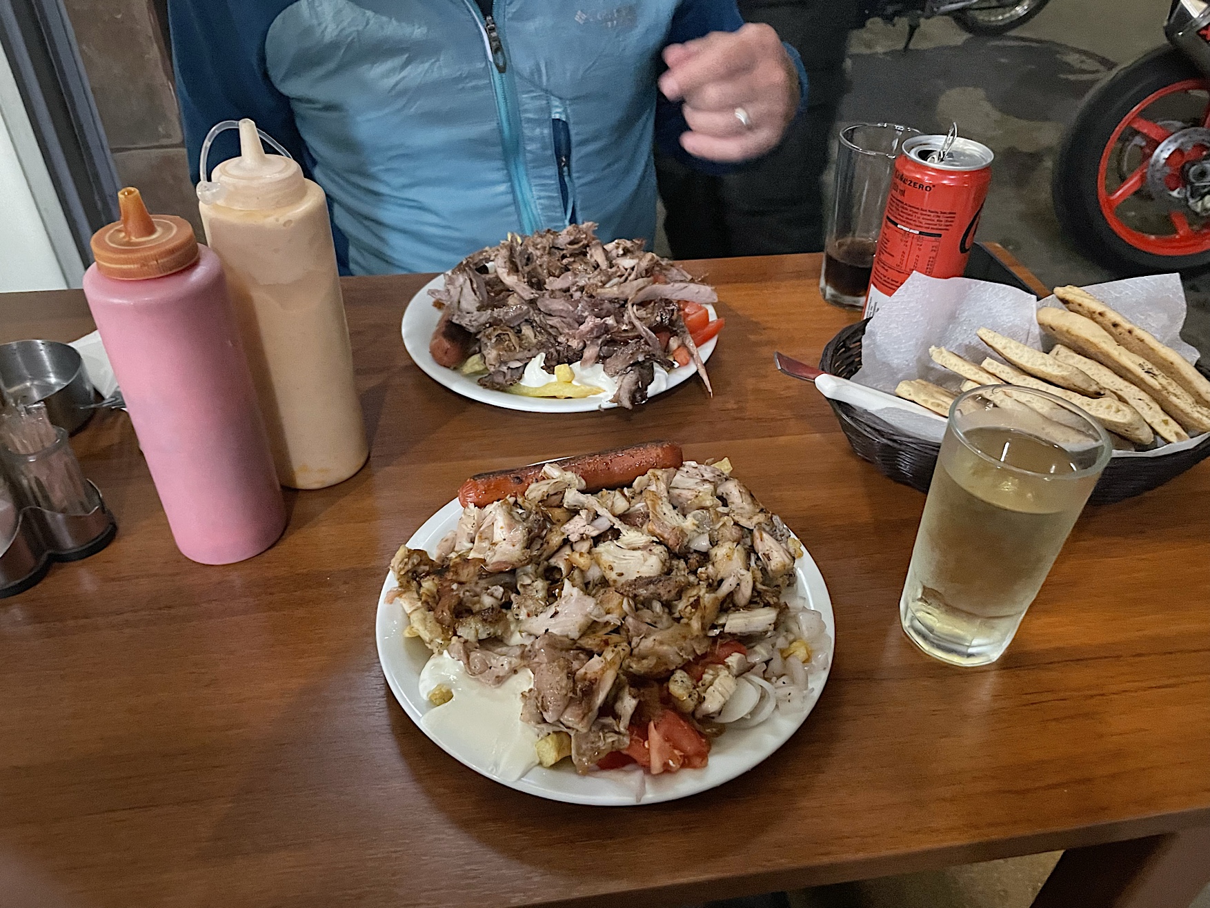 The first suggestion we took was to get souvlaki at Syntrophia in Chania. These were the “small” portions.