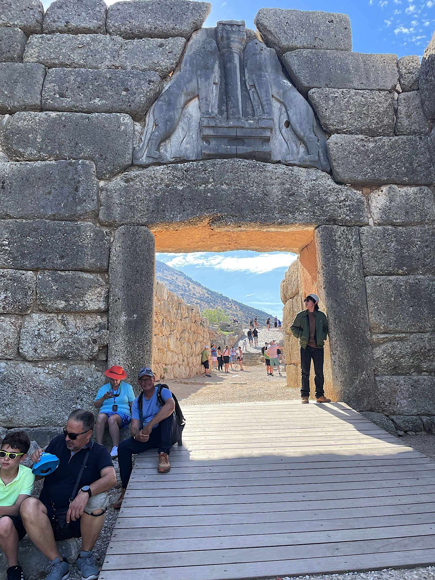 Taking a break at the lion gate.