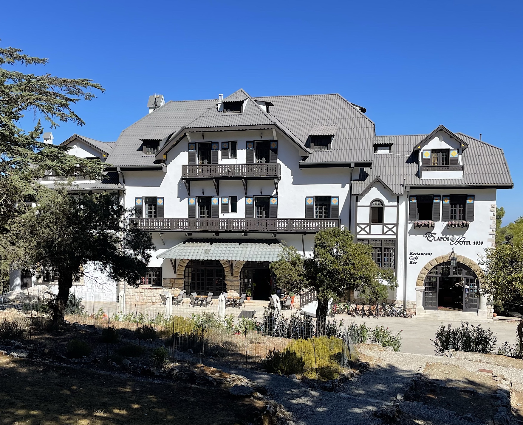 On Profitis Ilias, we visited two hotels frequented by Mussolini during the Italian occupation.