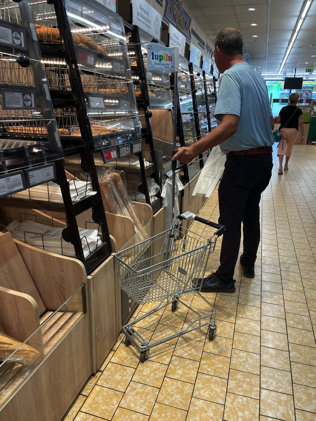 Chris couldn’t find any adult-sized grocery carts.