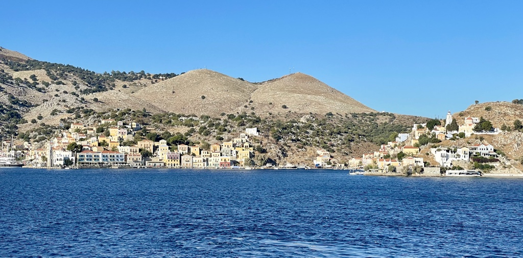 The ferry stopped at the island of Symi before docking in the port of Rhodes an hour late.