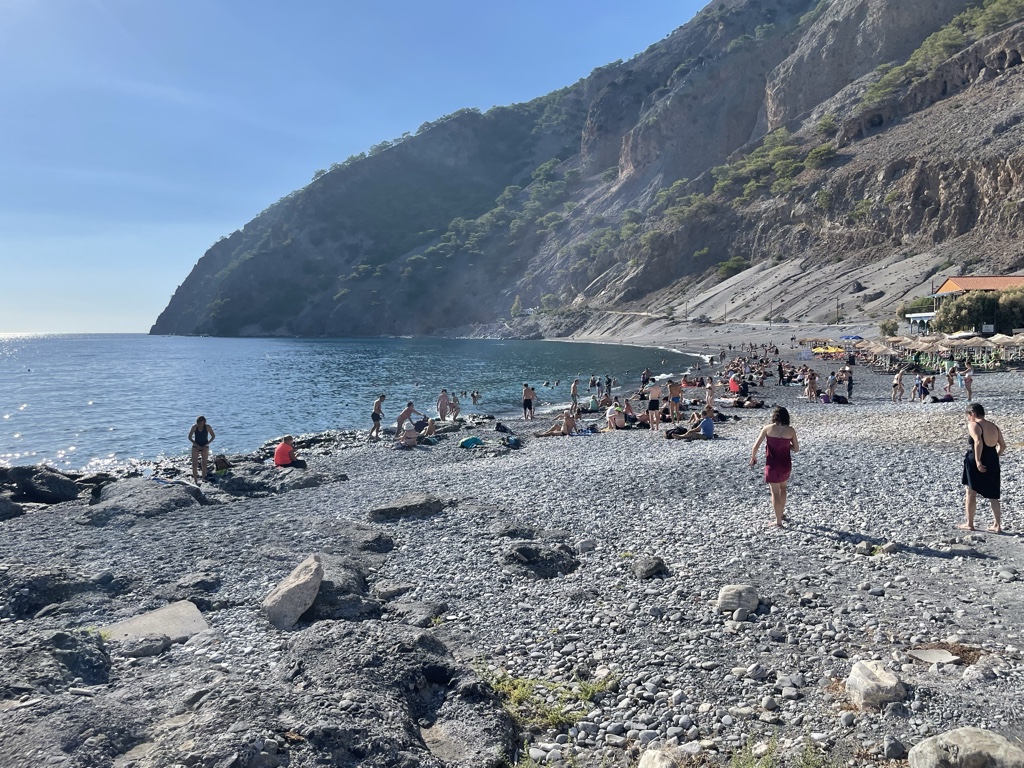 Agia Roumeli’s black sand beach