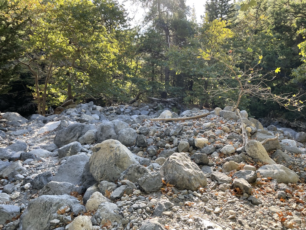 The bottom of the gorge is rocky.