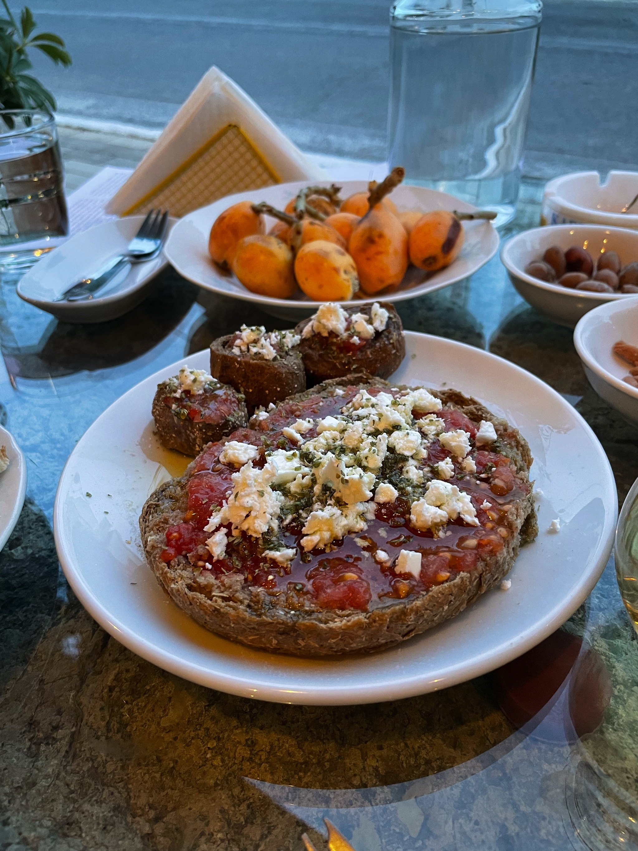 Our dinner: dakos and the inevitable Japanese plums!