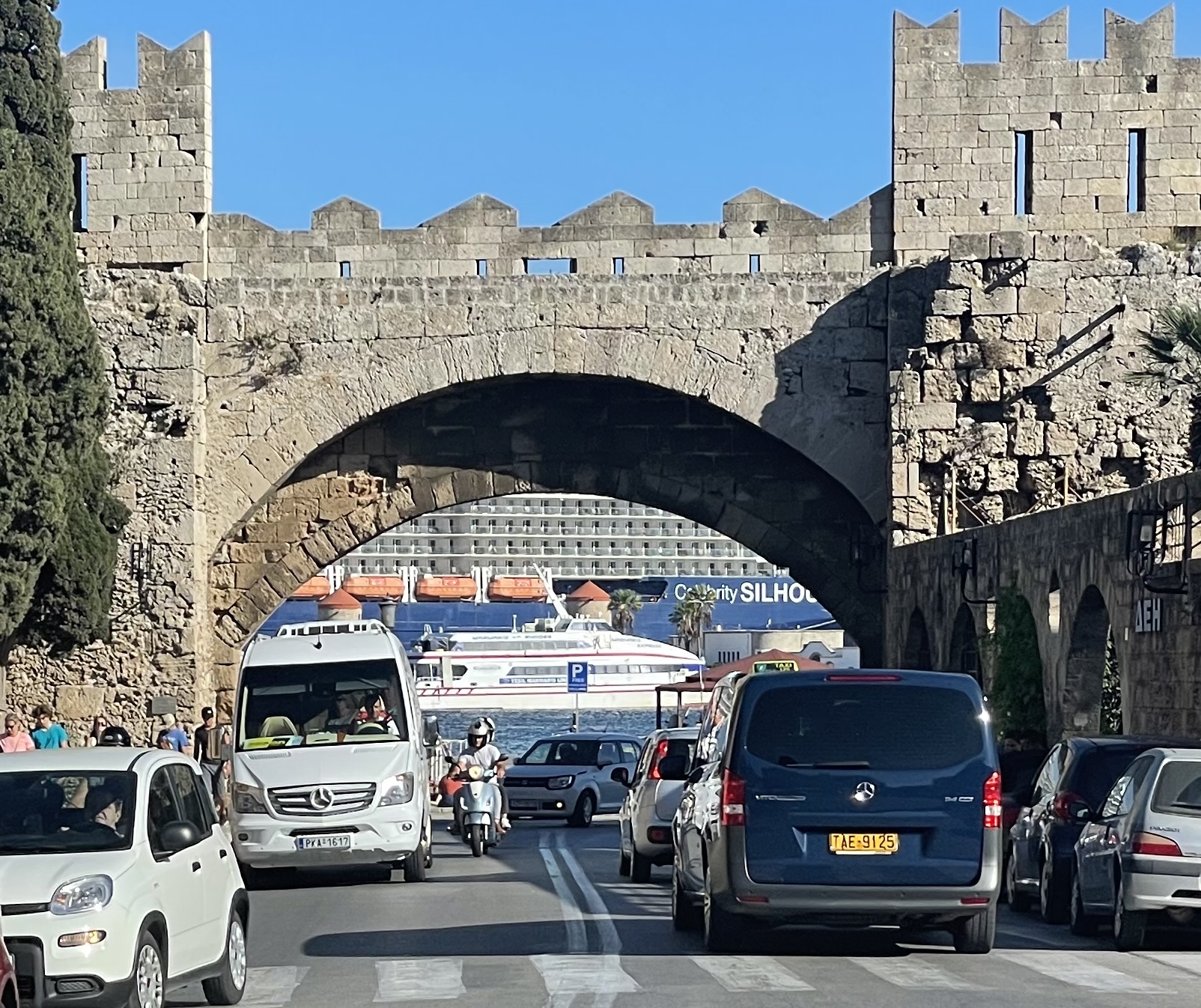 The City of Rhodes, on Rhodes, the harbor seen from the Old Town