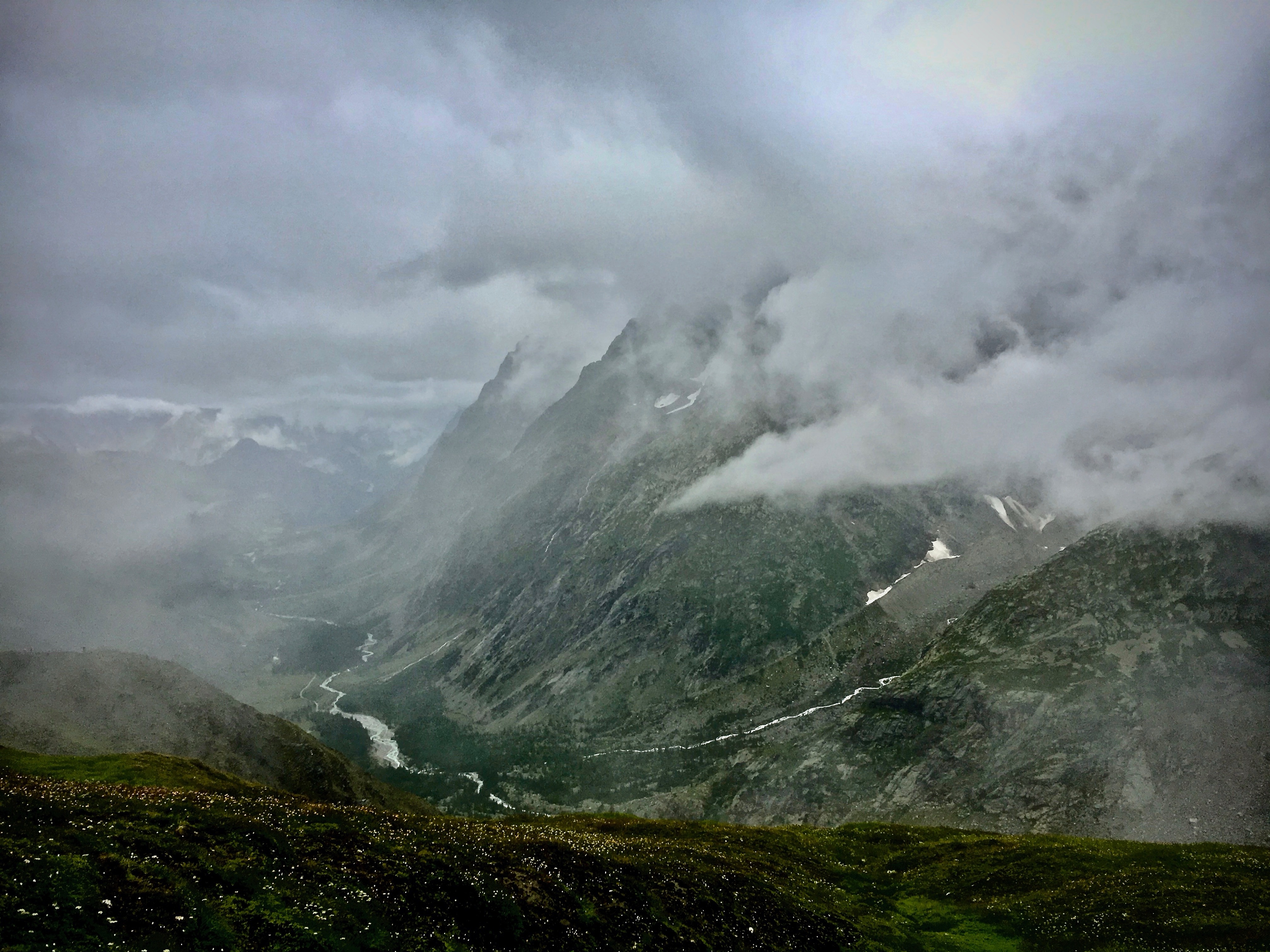 The view back to Col de la Seigne was just an expanse of gray mist.