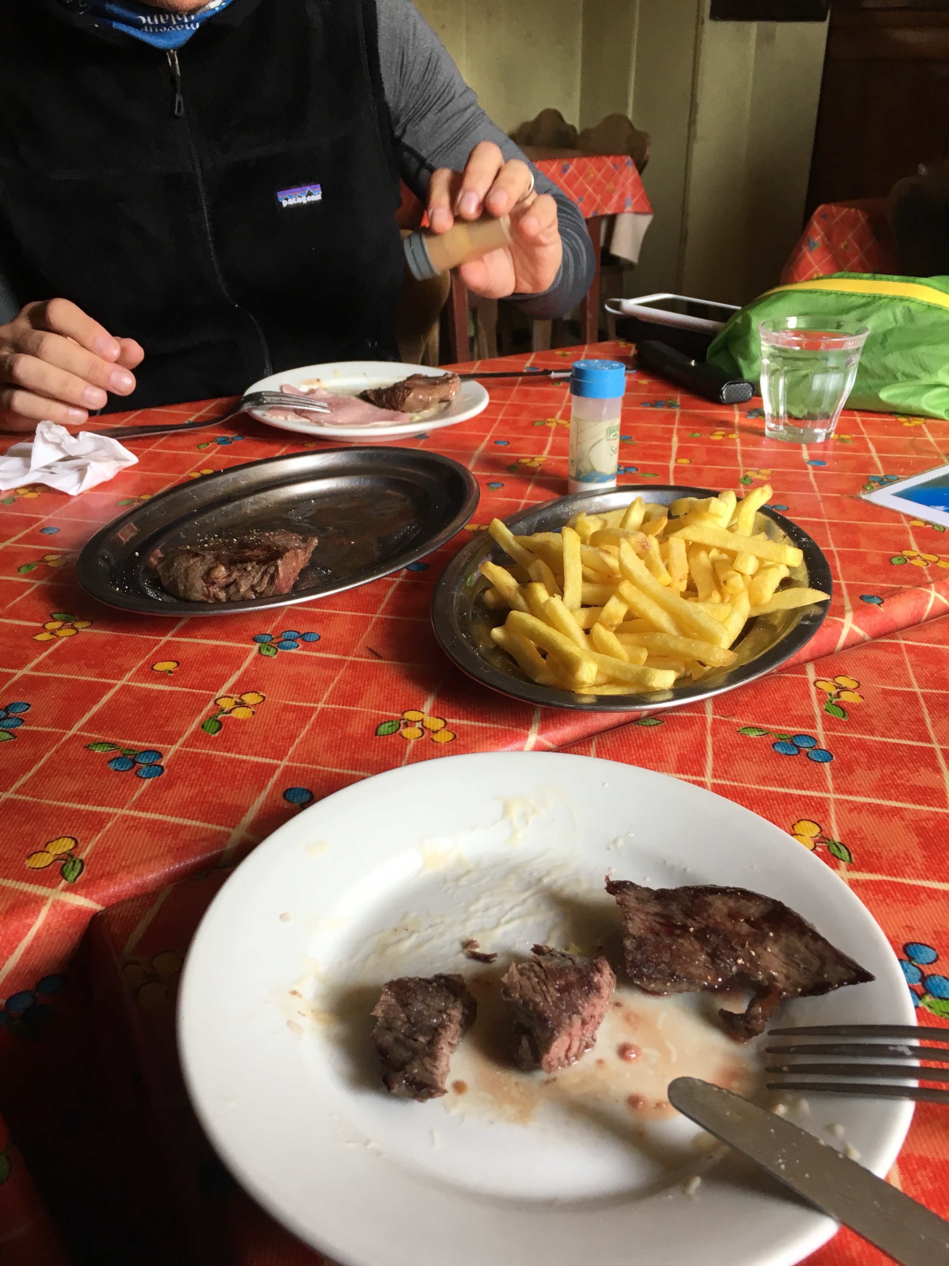 Steak frites on the Col de Balme.