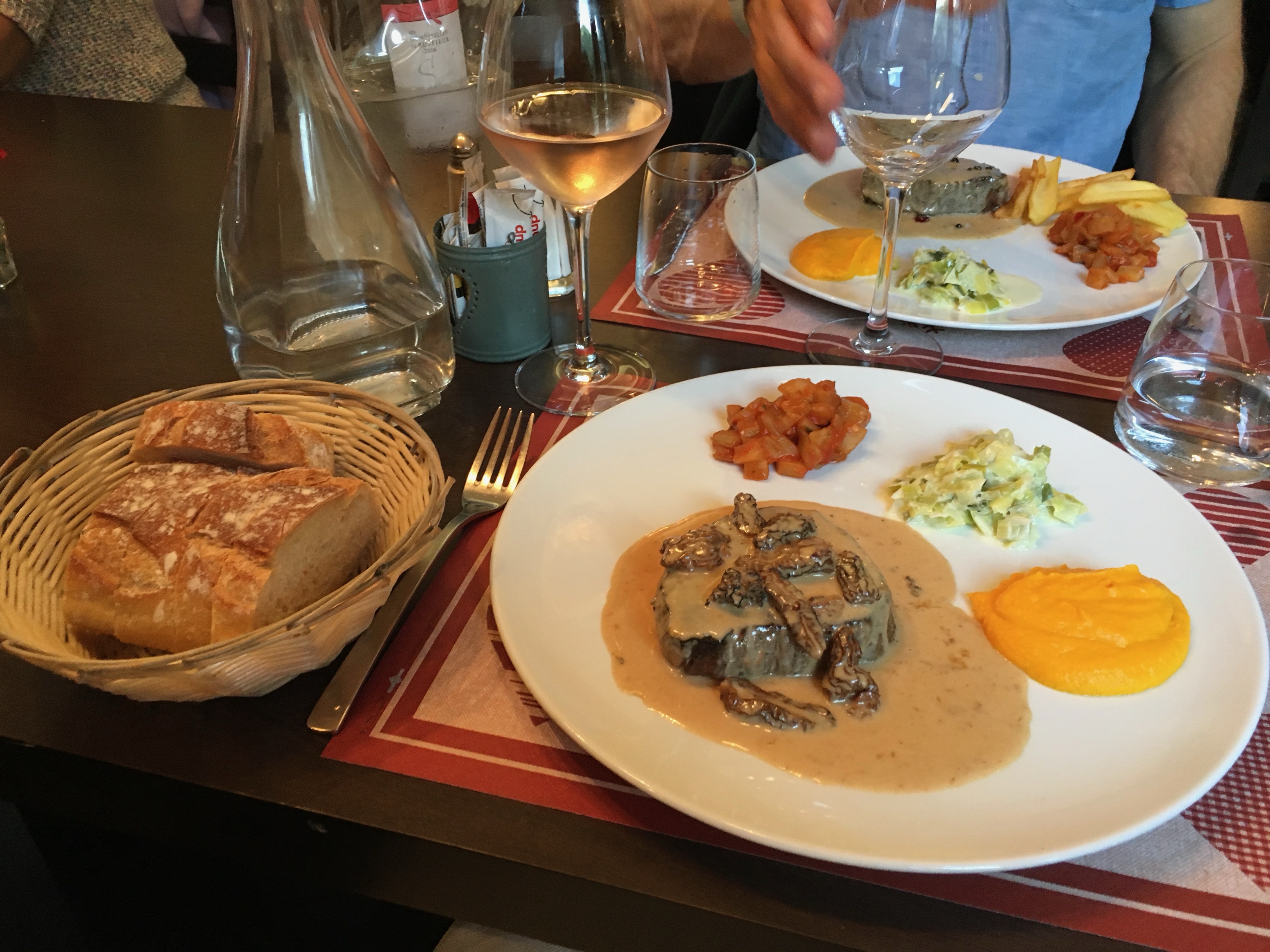 Steak with morels, followed by a coupe genepi for dessert.