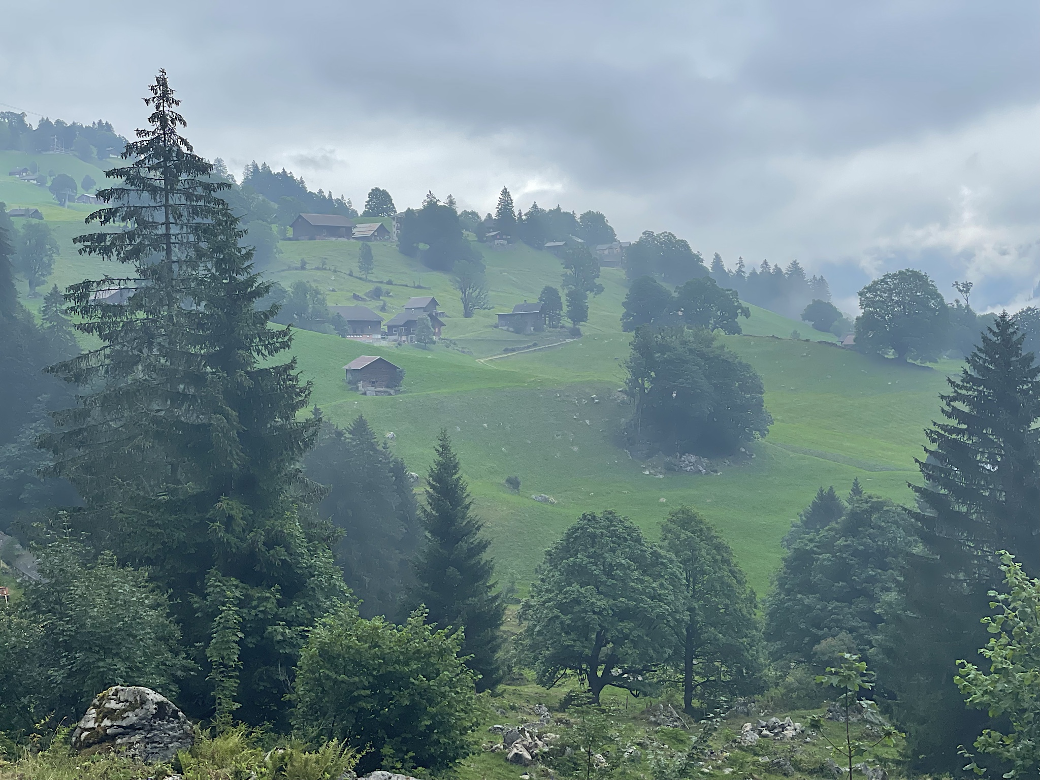 Looking up to Braunwald as we walked out.