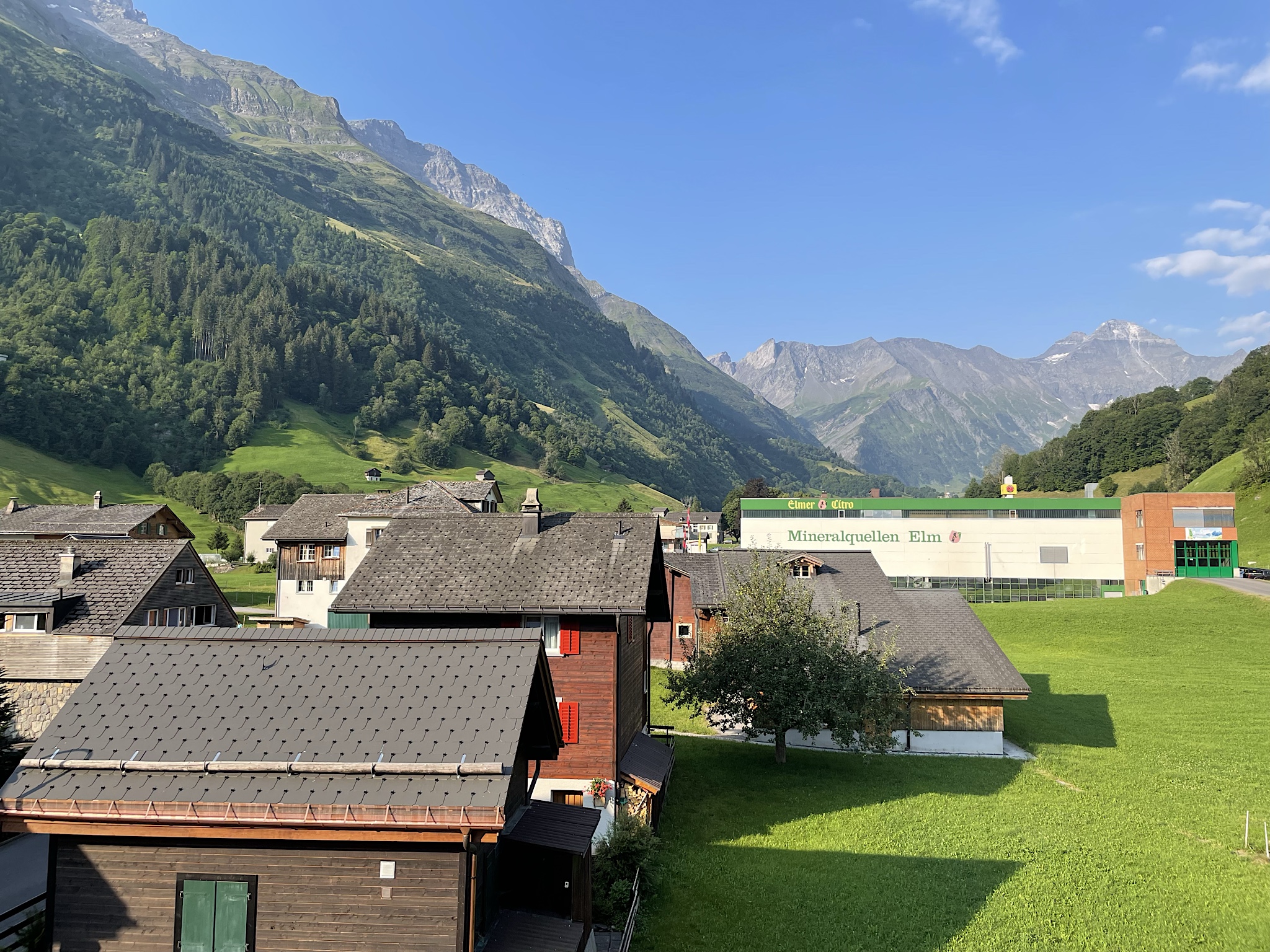 Elm in the morning, including the mineral water bottling plant.