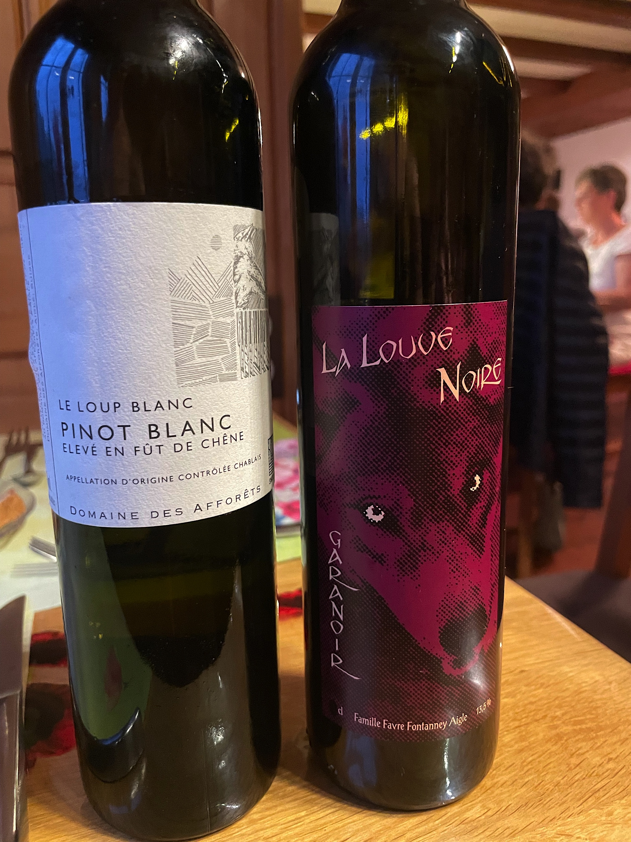 Our host served these two local wines, the white (male) wolf and the black female wolf.