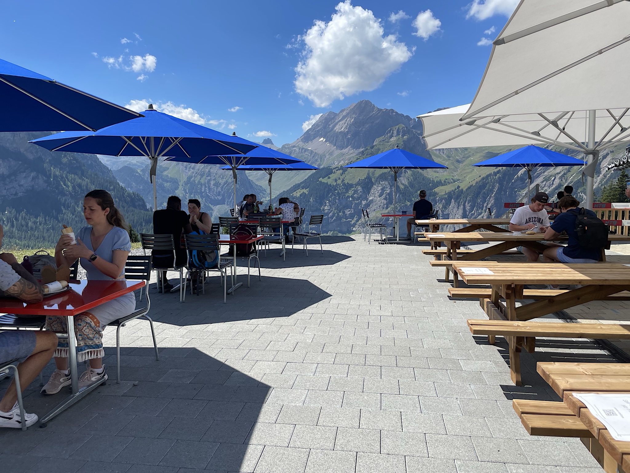 The ski lift has a sunny terrace, popular with visitors.