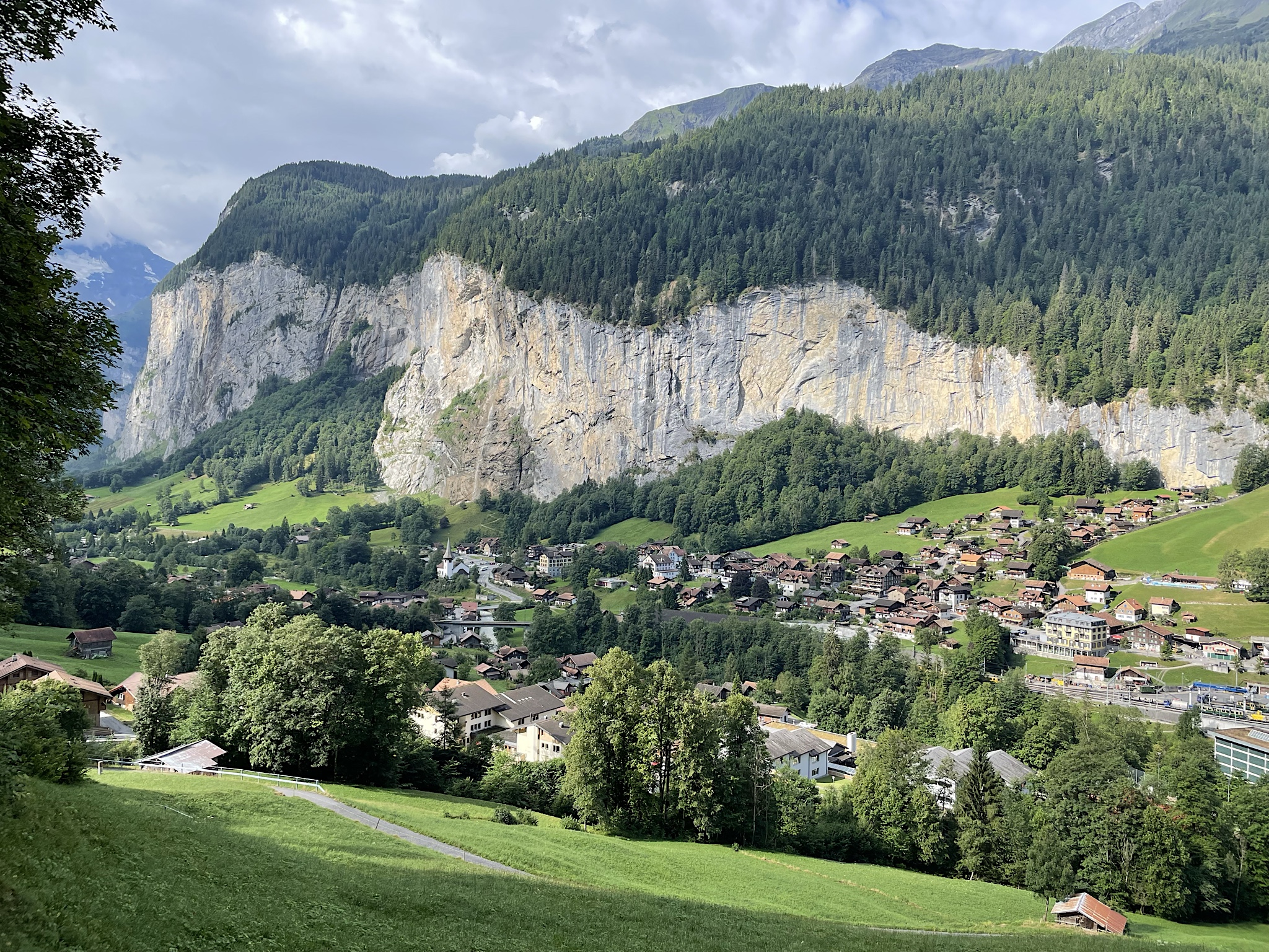 Lauterbrunnen is in the valley.