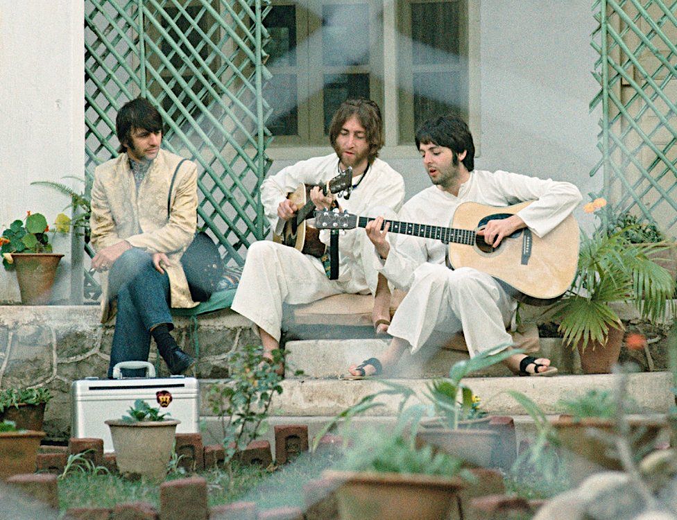 The Beatles in India. You can imagine a thought-bubble over Ringo’s head: “Whatever.”