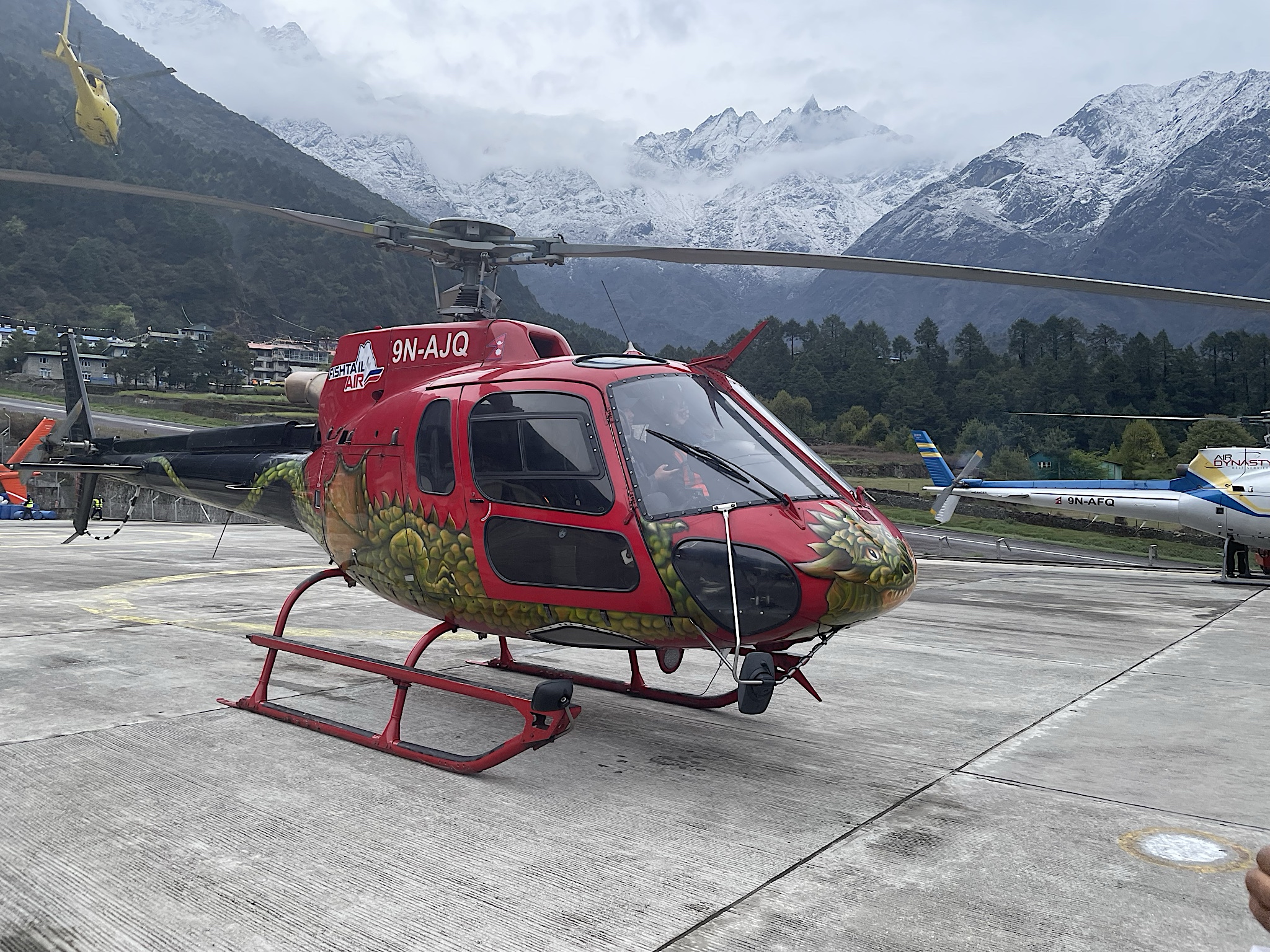 Helicopters limit each passenger’s luggage to 15 kg, total - duffel plus daypack. As you can see, they’re not very big….