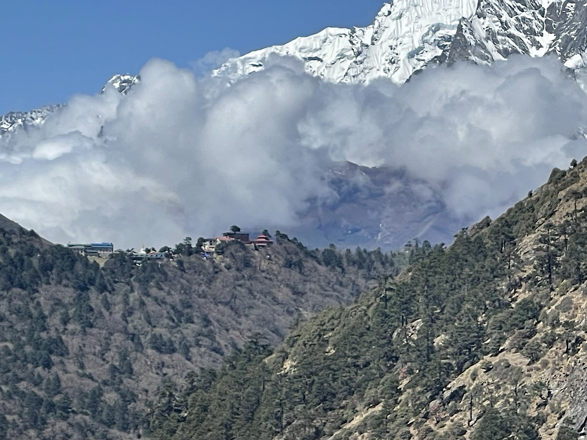 Looking back at Tengboche on its ridge.