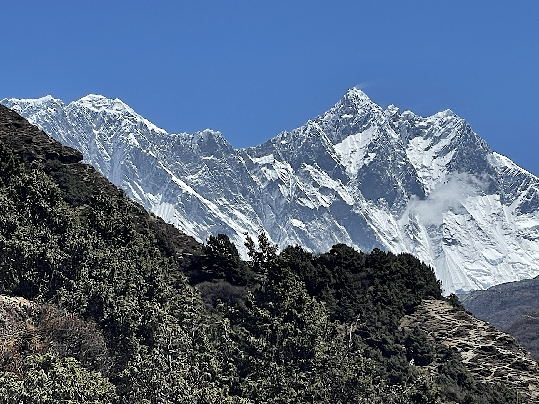 On a clear morning, there are great views of the Everest etc. ridge.